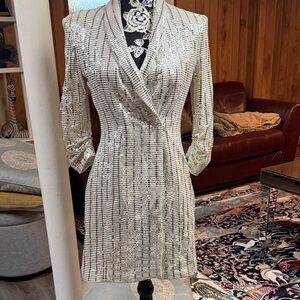 Zara Silver Sequin Long Sleeve Dress